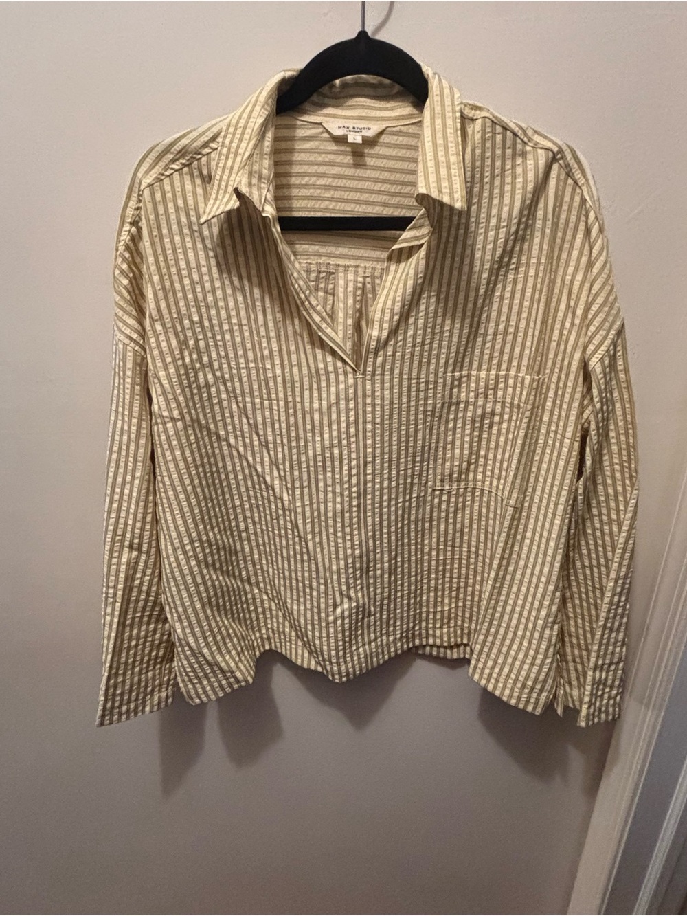 Max Studio yellow and green Striped Button-Down Shirt